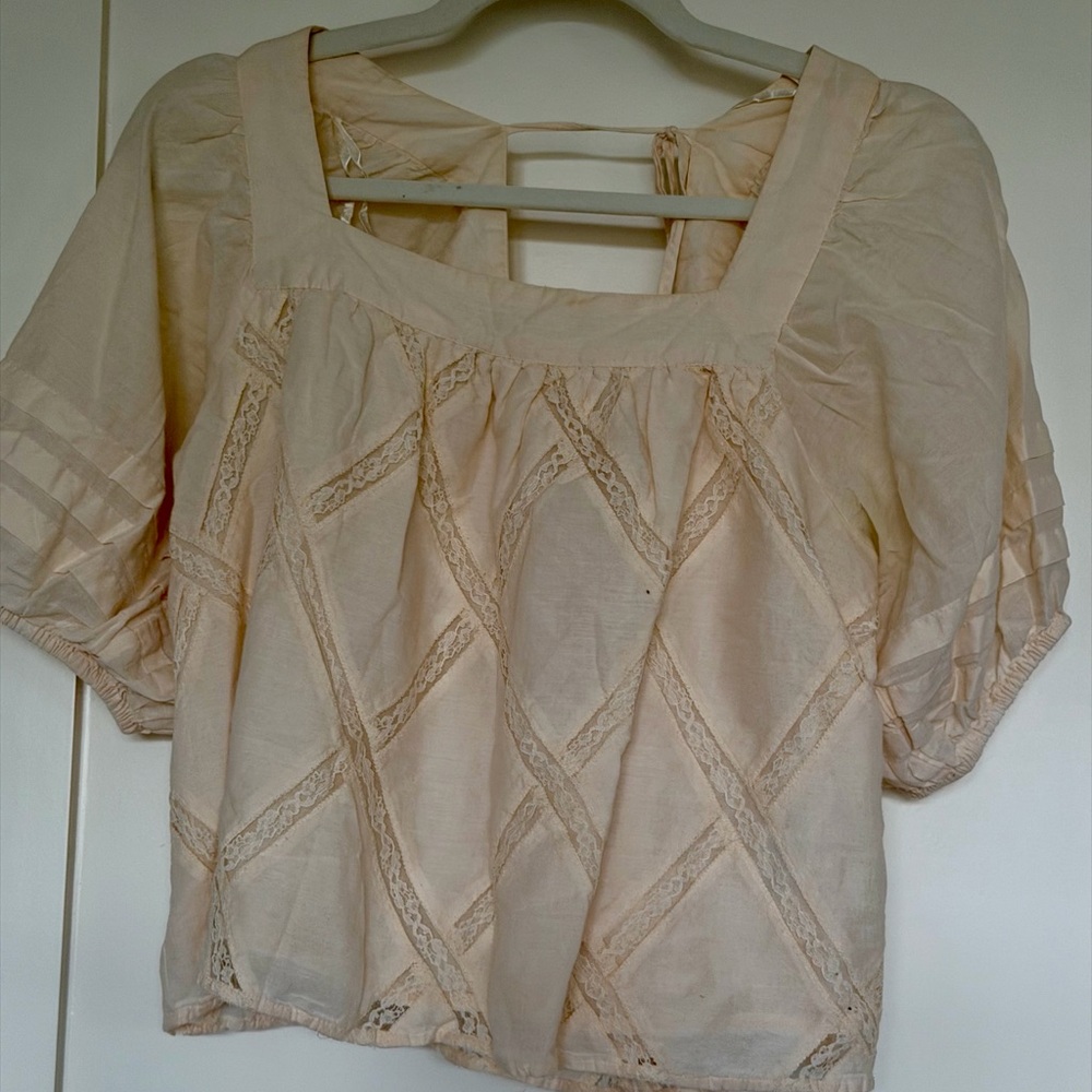 Free people Cream Lace-Inset Square Neck Women's Top